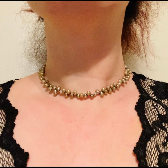 Hand Crafted Jewelry - Hand Crafted Dove Gray Rice Freshwater Pearl Choker Necklace Authentic Silk